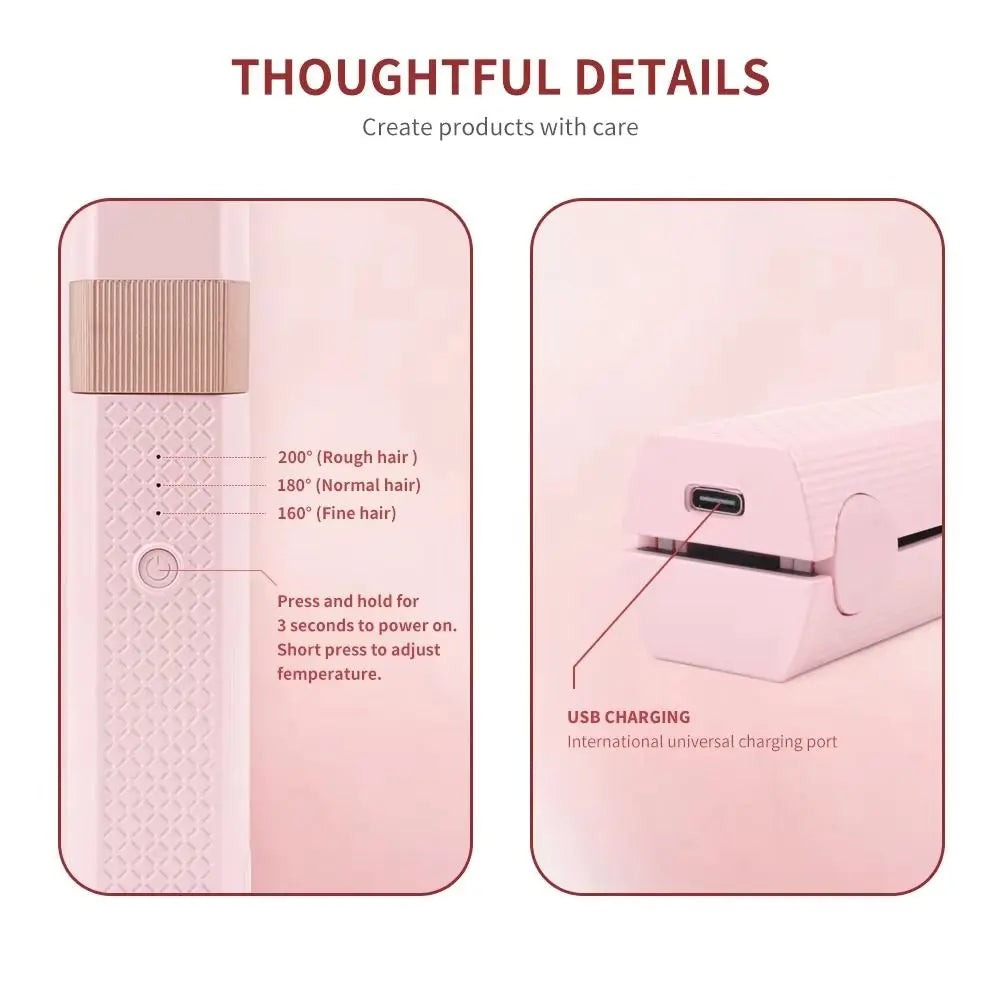 Even Heat Distribution Mini Hair Straightener No Damage To Hair Temp Adjustable 2 in 1 Hair Curler Cordless Fast Heating