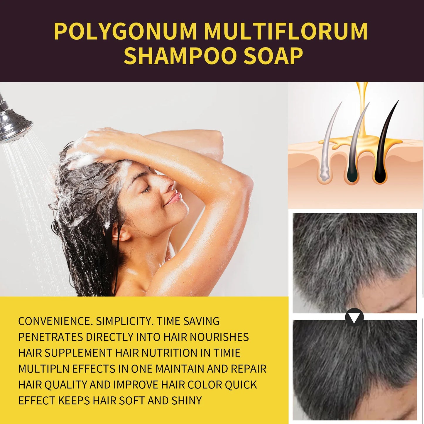 100ml Permanent 3in1 Hair Dye Shampoo Polygonum Multiflorum Natural Gary Hair Dark Plant Essence Coloring Cover for Women Men