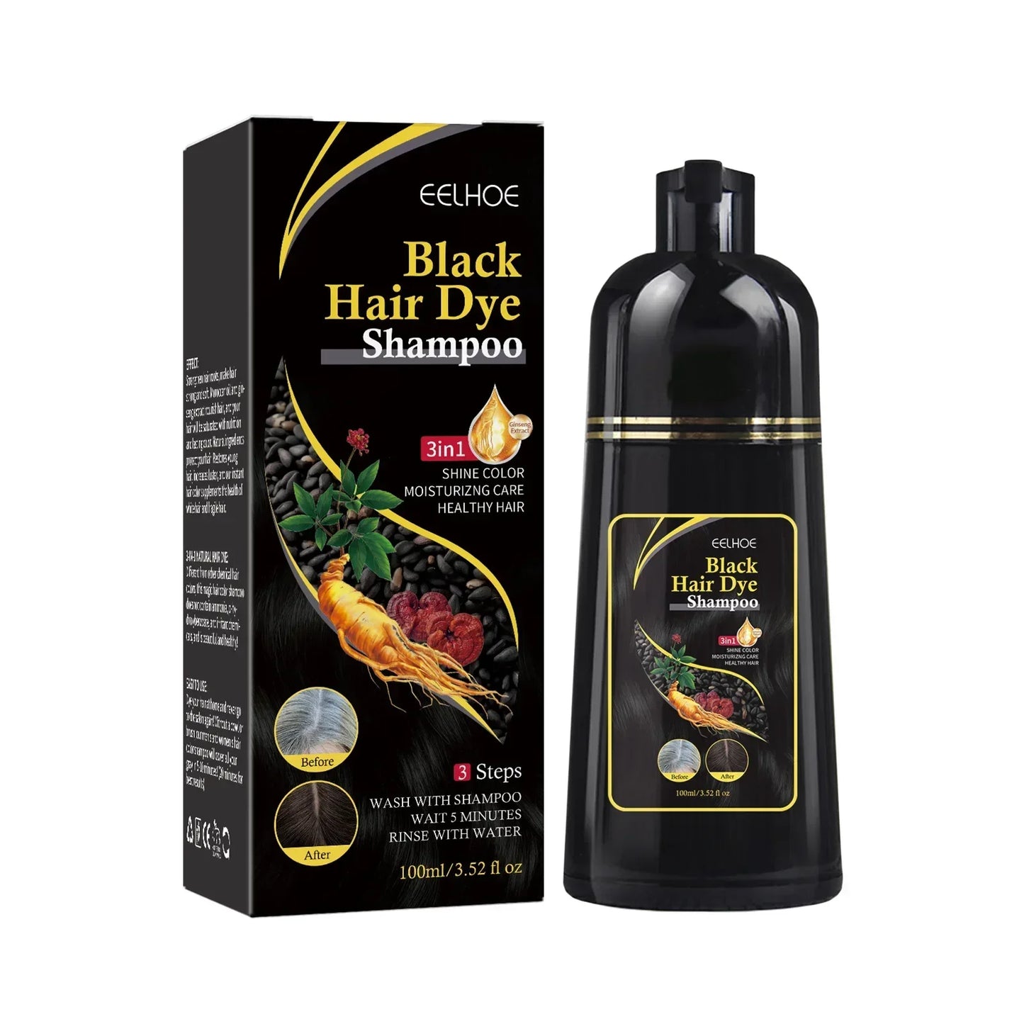 100ml Permanent 3in1 Hair Dye Shampoo Polygonum Multiflorum Natural Gary Hair Dark Plant Essence Coloring Cover for Women Men