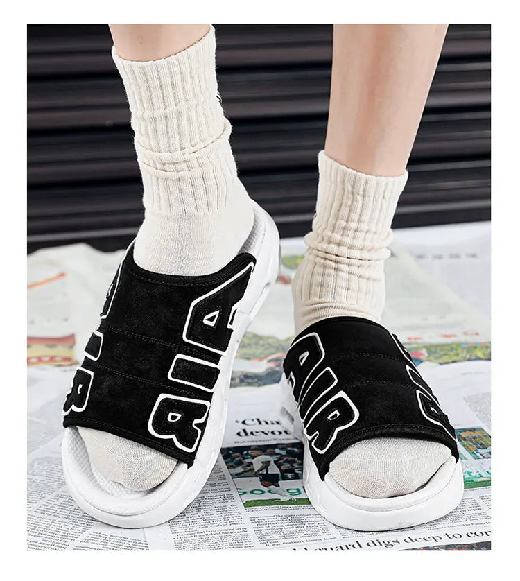 2023 Fashion Men Platform Slides Black Slide Shoes Men Cartoon Pattern Single Band EVA Slippers Non-Slip Men Sandals