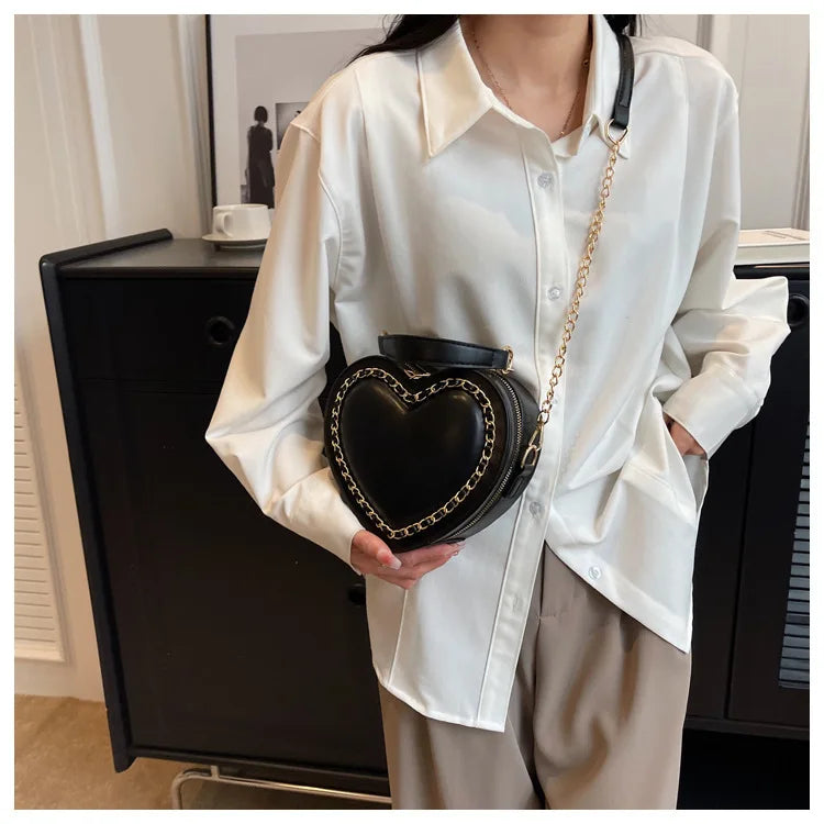 Women Purses And Handbag Fashion Red Love Heart Shape Shoulder Bag Women Chain Crossbody Bag Ladies Purse And Clutch Bag