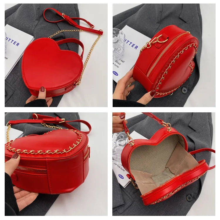 Women Purses And Handbag Fashion Red Love Heart Shape Shoulder Bag Women Chain Crossbody Bag Ladies Purse And Clutch Bag