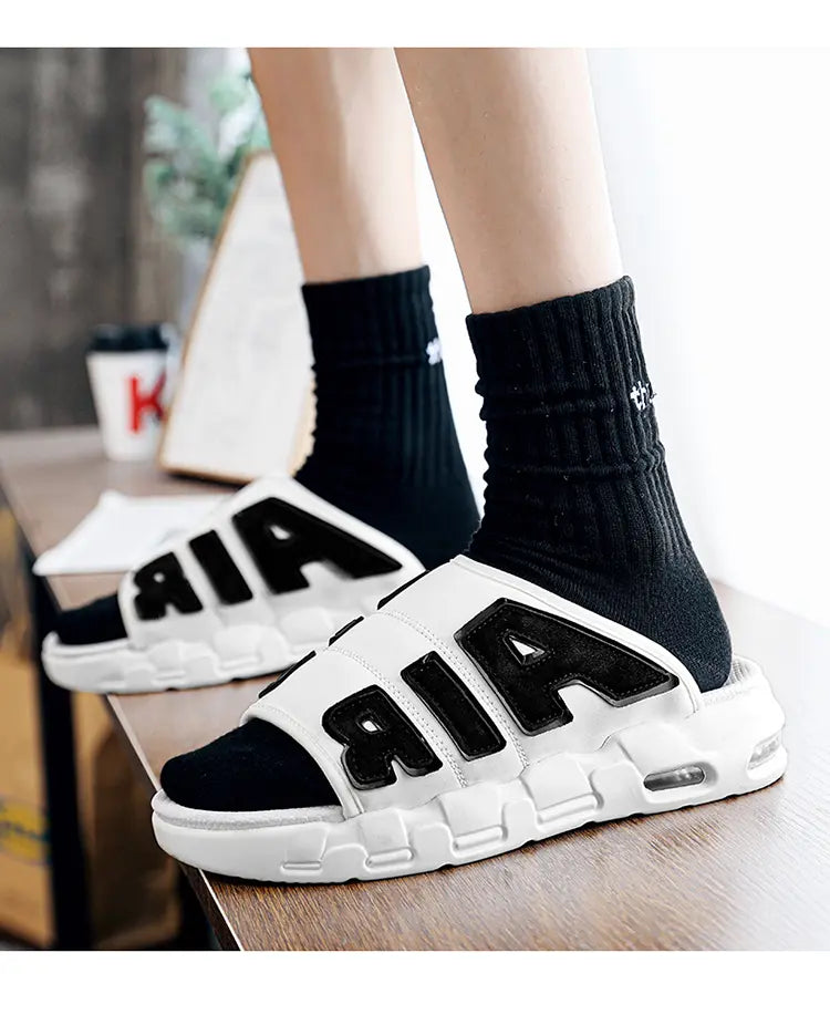 2023 Fashion Men Platform Slides Black Slide Shoes Men Cartoon Pattern Single Band EVA Slippers Non-Slip Men Sandals